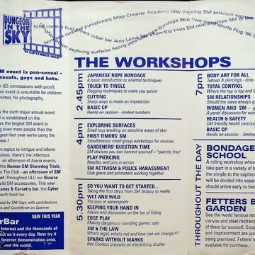 Inside pages of the leaflet contain information of the SM Gays as a collective, an overview of the event as well as a schedule and further information surrounding the events taking place.
